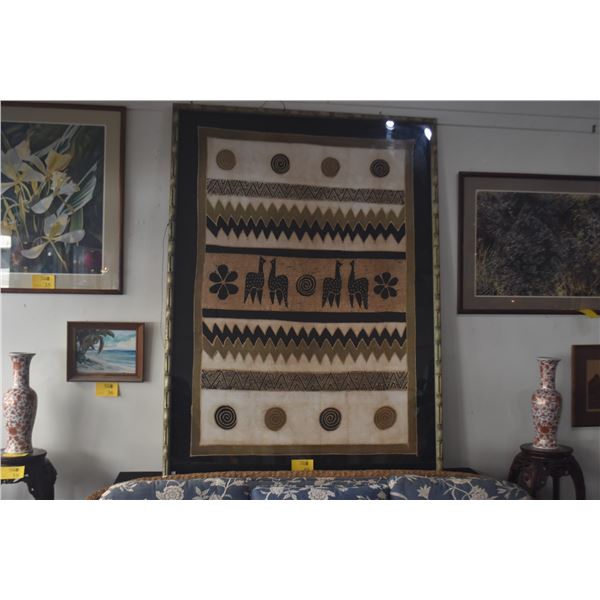 FRAMED AFRICAN MUD CLOTH KNOWN AS BOGOLANFINI (56" X 72")