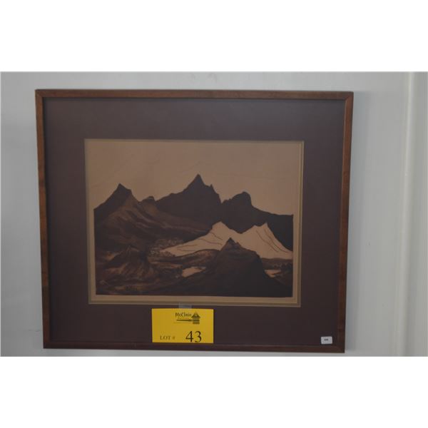 KOA FRAMED BLOCK PRINT TITLED "MANY VIEWS"; SIGNED S. HASENYAGER 9/50 (20 1/2" 17 1/2")