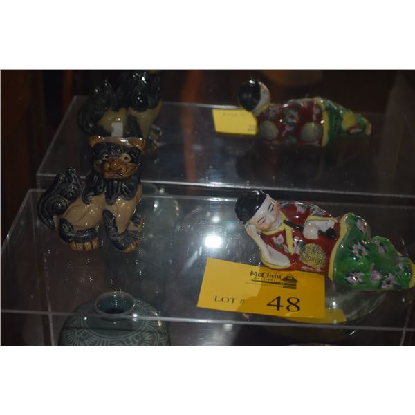 VINTAGE CHINESE PORCELAIN RECLINING FIGURINE, OPIUM SMOKER & CERAMIC OKINAWAN SHISA GUARDIAN LION-DO