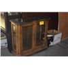 Image 2 : WOODEN CURIO CABINET W/2 DOORS, GLASS SHELF & FAUX MARBLE TOP (36" X 32" X 13")