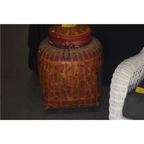 HAND PAINTED LACQUERED BAMBOO RICE STORAGE BASKET