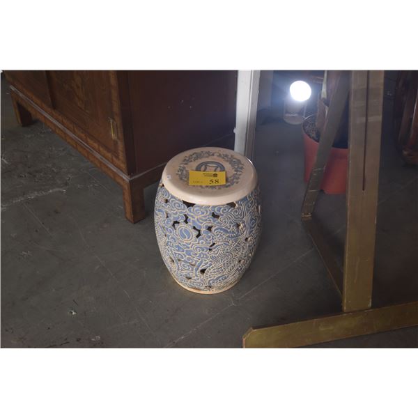 BLUE & WHITE CERAMIC GARDEN STOOL