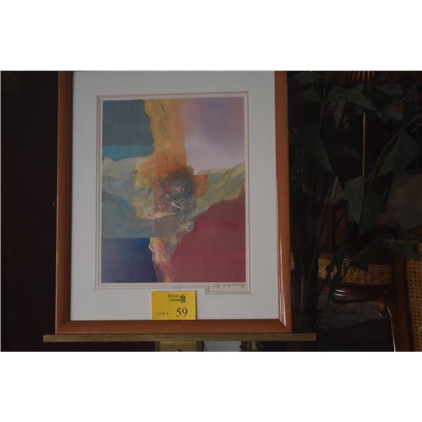 FRAMED MIXED MEDIA ABSTRACT; SIGNED & DATED 1992 (22 1/4" X 27")