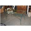 Image 2 : VINTAGE GREEN WROUGHT IRON & GLASS PATIO TABLE (601/2" X 34 1/2" X 29 1/2")