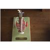 Image 2 : MINIATURE HAND-MADE WOODEN GOLF CART W/BAG & CLUBS IN SHOWCASE, "TEE-TIME IN HAWAII" BY FRANCIS PIMM