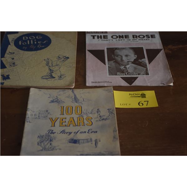 VINTAGE BOOKS: 100 YEARS, THE STORY OF AN ERA DOG FOLLIES BY HY KEN, 1938 & SHEET MURIC: THE ONE ROS
