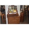 Image 1 : ANTIQUE OAK DRESSER W/5 DRAWERS & BEVELED SWING MIRROR