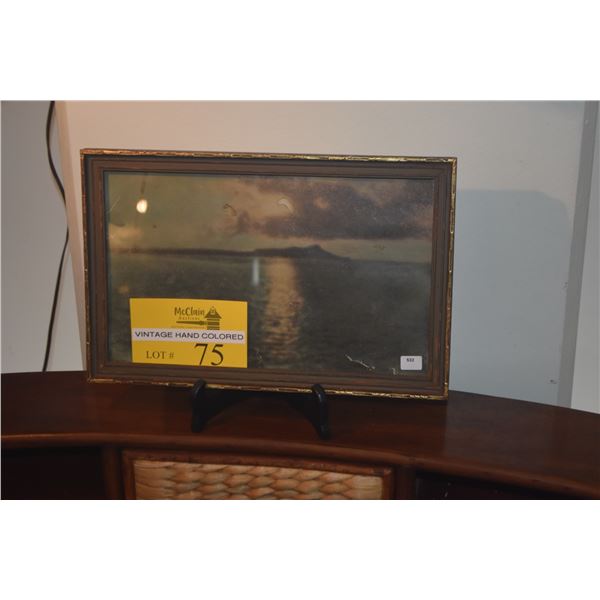 FRAMED HAND TINTED PHOTOGRAPH, DIAMOND HEAD (13" X 8 1/2") (DOES NOT INCLUDE STAND)