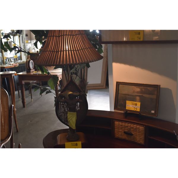 ART DECO LAMP W/SOUTH SEAS HALF NUDE MALE FIGURE W/FISH