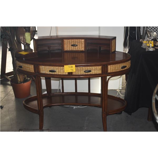 OVAL WOOD DESK W/WICKER DRAWER FRONTS BY PALECEK (49" X 24")