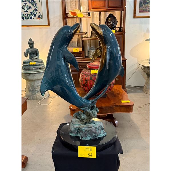 ENAMELED BRONZE SCULPTURE TITLED "KISSING DOLPHINS" BY ARTIST ROBERT WYLAND