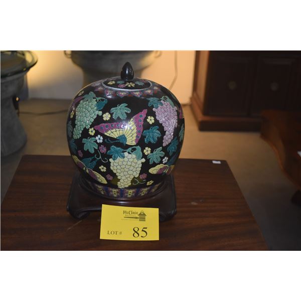 VINTAGE GINGER JAR W/BUTTERFLY & GRAPE MOTIF