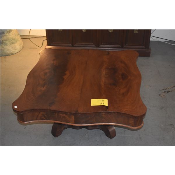 ANTIQUE WOODEN PEDESTAL TABLE (34" X 34")