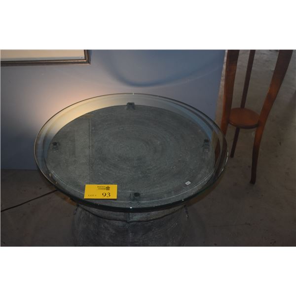 PAIR SOUTHEAST ASIAN BRONZE RAIN DRUMS W/GLASS TOPS (PAIR)