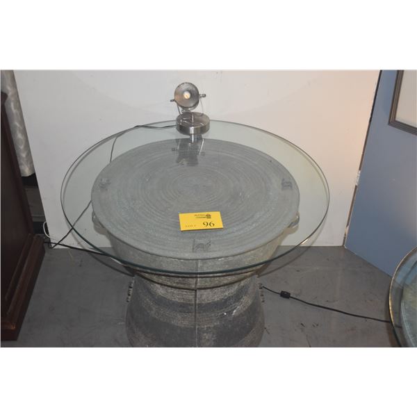 PAIR SOUTHEAST ASIAN BRONZE RAIN DRUMS W/GLASS TOPS (PAIR)