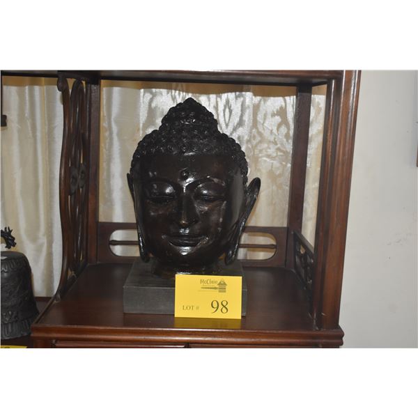 LARGE METAL BUDDHA HEAD ON STAND