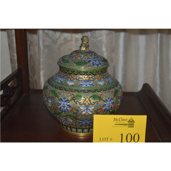 VINTAGE CHINESE CLOISONNE GINGER JAR W/LION FINIAL