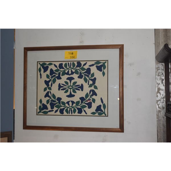 KOA FRAMED "KOALI PEHU" (MORNING GLORY) HAND PAINTED KAPA PAPER CASTING BY JULE PATTERN, 1991 (34 1/
