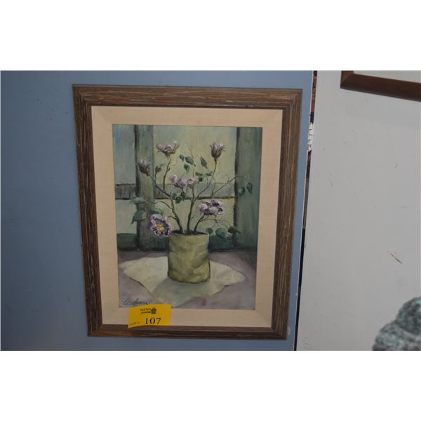 FRAMED OIL ON BOARD, FLORAL STILL LIFE; SIGNED (21" X 26")