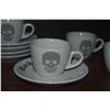 Image 3 : CHRISTIAN AUDIGIER PORCELAIN TEA CUPS & SAUCERS SET W/SKULL MOTIF & "ROCK YOUR LIFE" TEXT (SET OF 6)