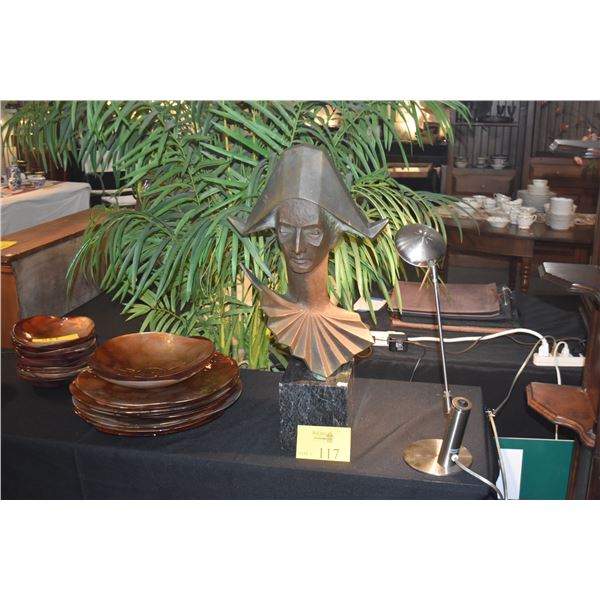 BRONZE "JESTER" SCULPTURE ON STONE BASE; SIGNED Q. SEBASTIAO 3/4