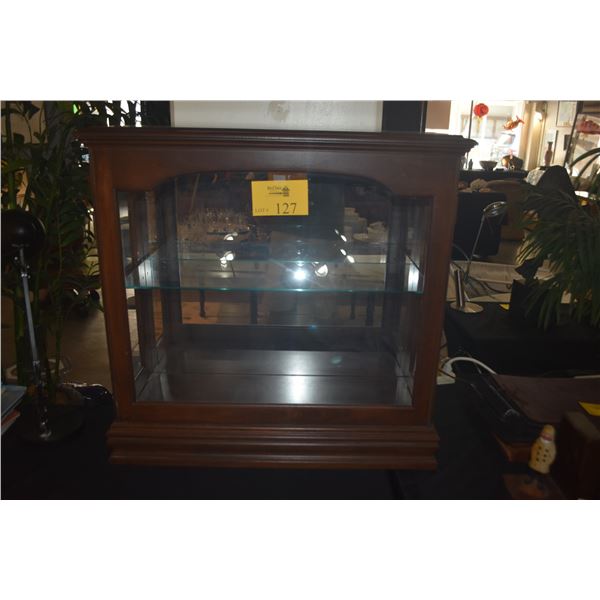 WOOD & GLASS CURIO DISPLAY CABINET (30" X 11" X 29")