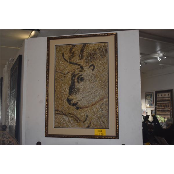 FRAMED PRINT OF LASCAUX CAVE PAINTING; SIGNED & NUMBERED 49/50 (30" X 42")