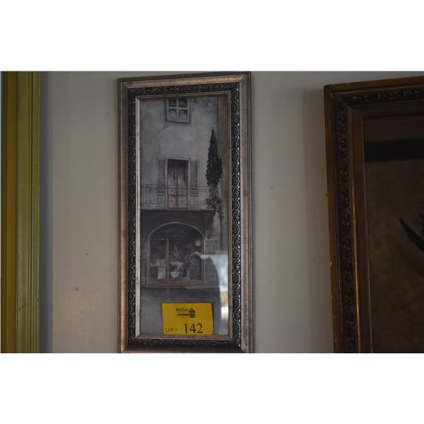 FRAMED DECORATIVE PRINT OF A TUSCAN STREET SCENE (12" X 23 1/2")
