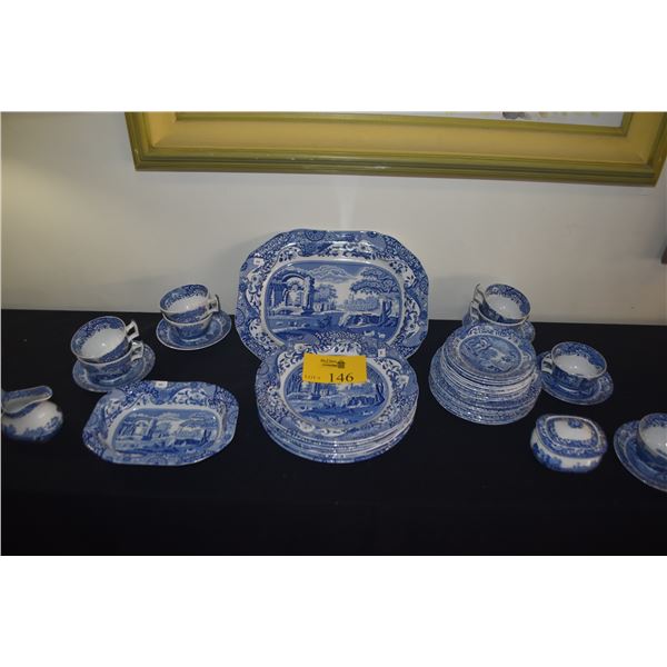 COLLECTION OF SPODE BLUE ITALIAN COLLECTION: DINNER PLATES, SALAD, SERVING PIECES, CUPS & SAUCERS, C