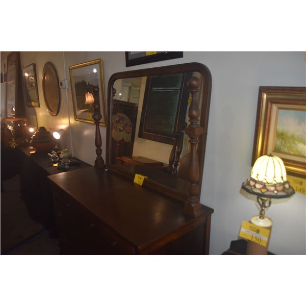 ANTIQUE 5 DRAWER DRESSER W/MIRROR (MATCHES LOT 134)