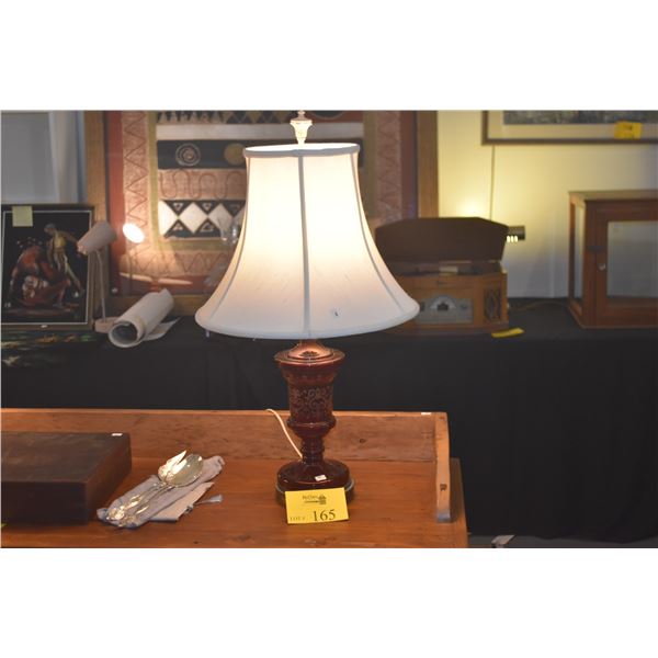 PAIR CRANBERRY GLASS LAMPS W/SHADES (PAIR)