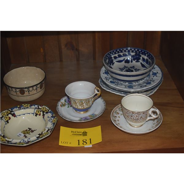 ASSORTED PLATES, BOWLS, CUPS & SAUCERS (11 PCS)
