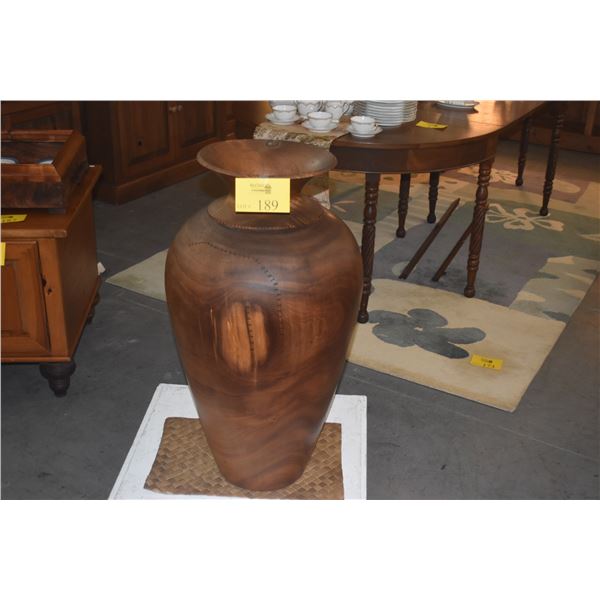 33" KOA VASE W/BUTTERFLY PATCHES, MARKED KOA HAWAII; SIGNED E. ADAMS