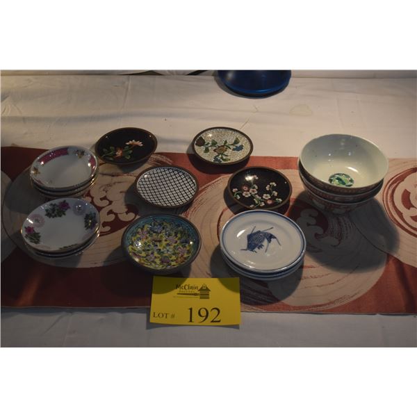COLLECTION OF CLOISONNE DISHES, RICE BOWLS & ASSORTED DISHES (17 PCS)