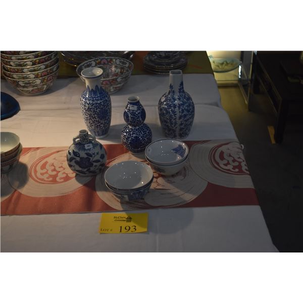 COLLECTION OF BLUE & WHITE VASES & BOWLS (8 PCS)