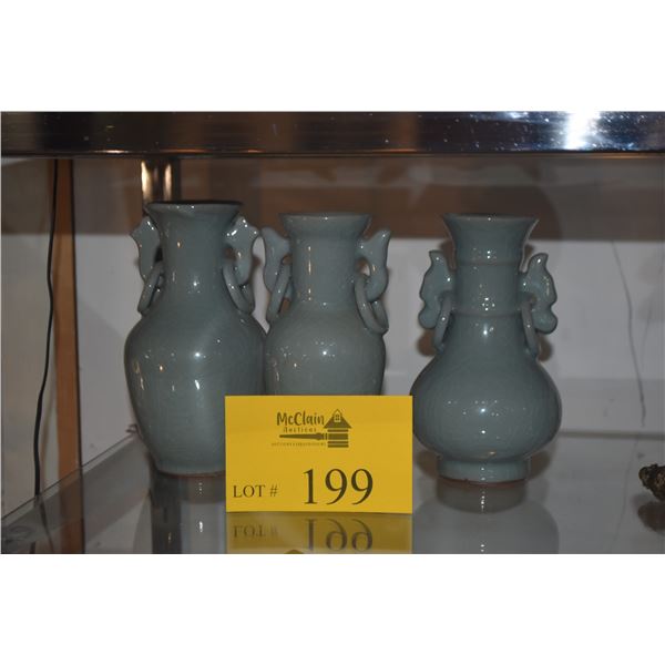 CHINESE MONOCHROME VASES (6 3/4") (3 PCS)