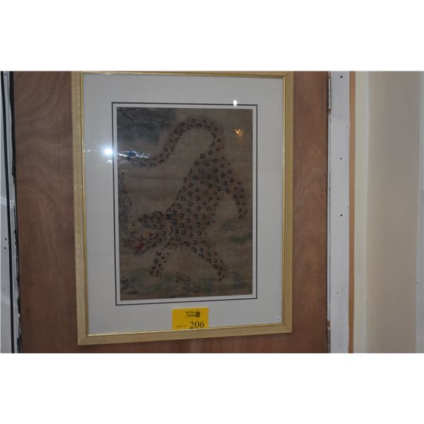FRAMED KOREAN FOLK ART PAINTING DEPICTING A TIGER (25" X 31 1/2")