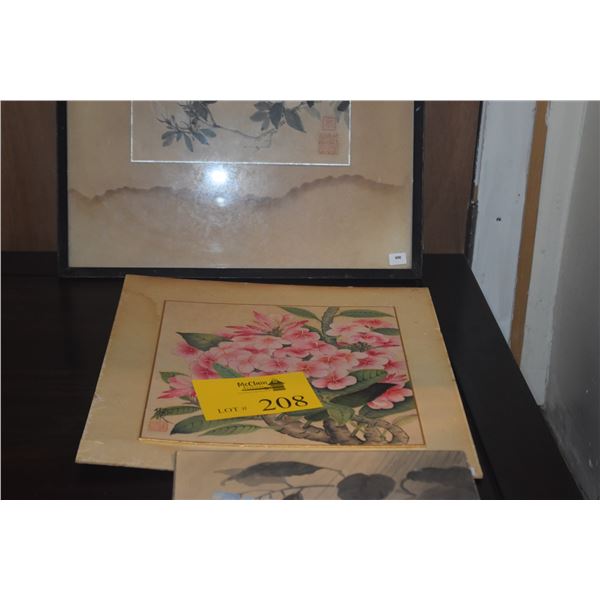 JAPANESE FLORAL PAINTINGS; SIGNED (3 PCS)