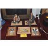 Image 1 : HAKATA DOLLS, MOUNTED HAKATA URASAKI CERAMIC 3D FIGURES & FRAMED WATERCOLOR OF A HAWK ON PINE TREE (