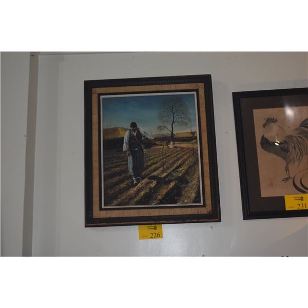 FRAMED OIL PAINTING, FARMER; SIGNED (24" X 27")