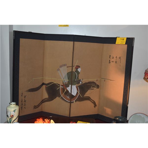 4 PANEL CHINESE PAPER SCREEN, CHINESE RIDER ON HORSE (35 1/2" X 54")