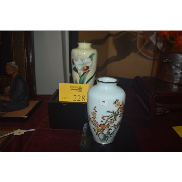 JAPANESE POLYCHROME CLOISONNE VASES, ORCHID (MARKED ANDO JUBEI) & PRUNUS FLOWERS, (2 PCS) (DOSE NOT