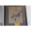 Image 2 : FRAMED JAPANESE INK PAINTING, SPARROW & BAMBOO (20" X 23 1/2")