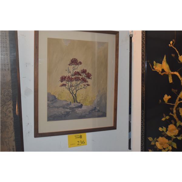 FRAMED WATERCOLOR, "THE LONE LEHUA"; SIGNED M. ESHELBY (18 1/2" X 22 1/4")