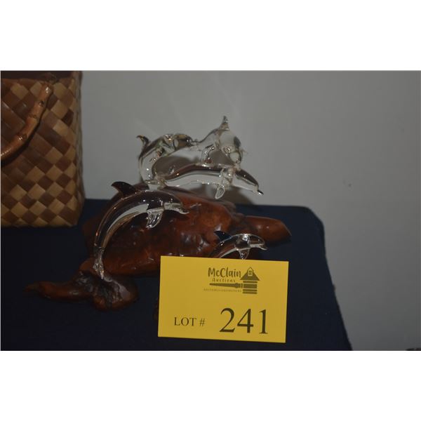 DOLPHIN SCULPTURES ON WOOD STANDS (3 PCS)