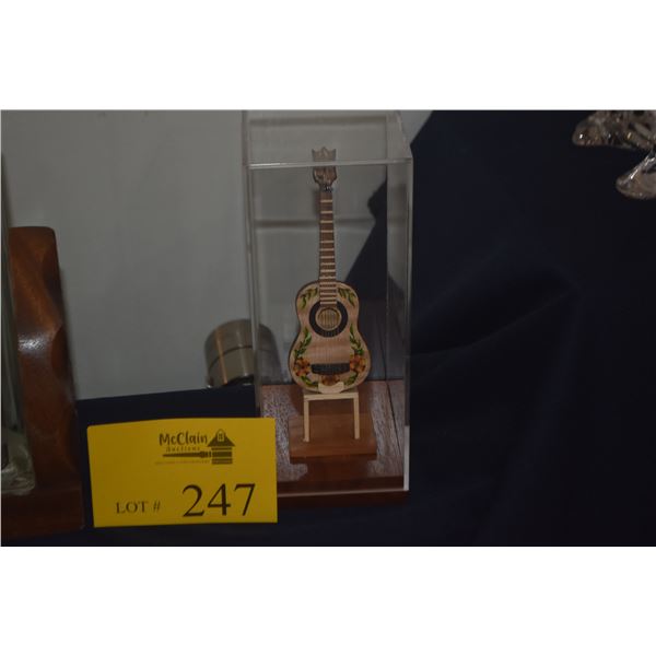 HAND CRAFTED  MINIATURE GUITAR W/HAND PAINTED SOUNDBOARD W/SHOWCASE BY FRANCIS PIMMEL