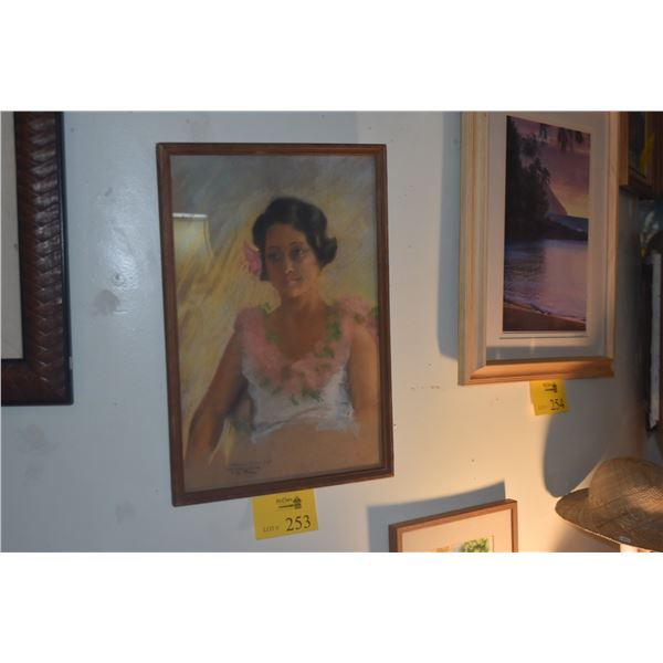 FRAMED PASTEL HAWAIIAN GIRL; SIGNED (15" X 22")