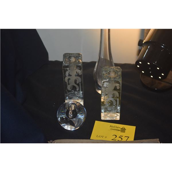 ORREFORS VASE, ORREFORS CANDLE HOLDER & HAWAIIAN PETROGLYPH CANDLE HOLDERS (4 PCS)