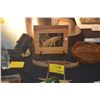 Image 1 : VINTAGE HAND CARVED WOODEN OUTRIGGER CANOE MODEL, LASER CUT WOOD HUMPBACK WHALE SCULPTURE & MONKEYPO