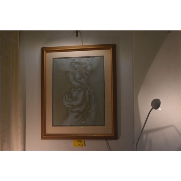 FRAMED ORIGINAL MADGE TENNENT CHARCOAL DRAWING; SIGNED & DTD 1939 (28 1/4" X 34 3/4")